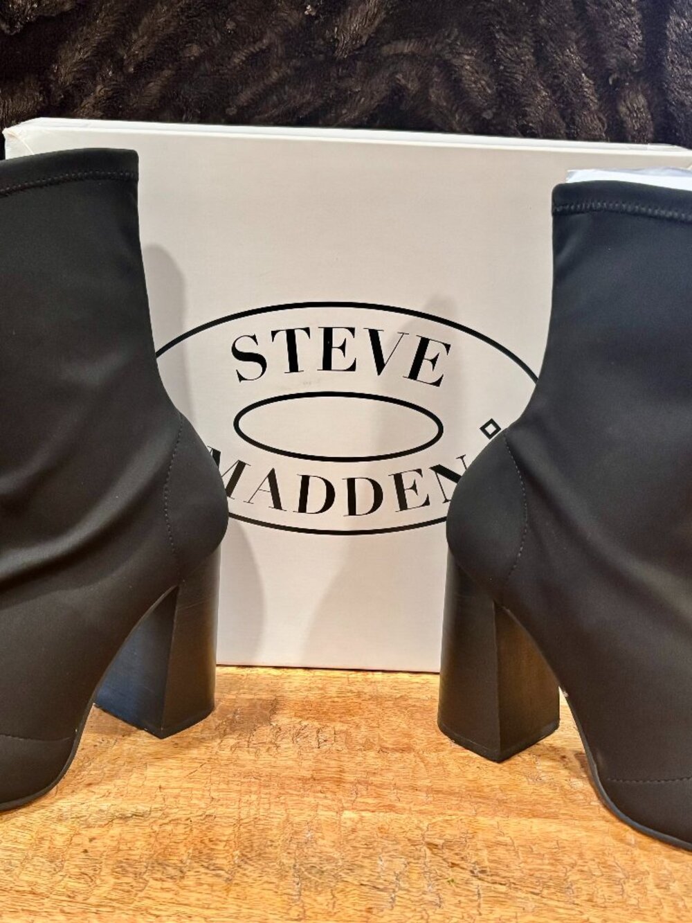 Steve Madden black sock boots – block heel, size 9 (with box)